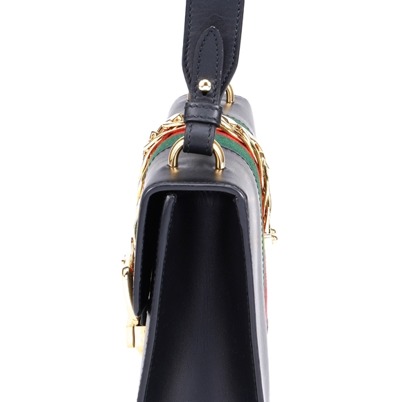 Gucci Black Leather Mini Web Chain Sylvie Top Handle Bag - Picture 3 of 16